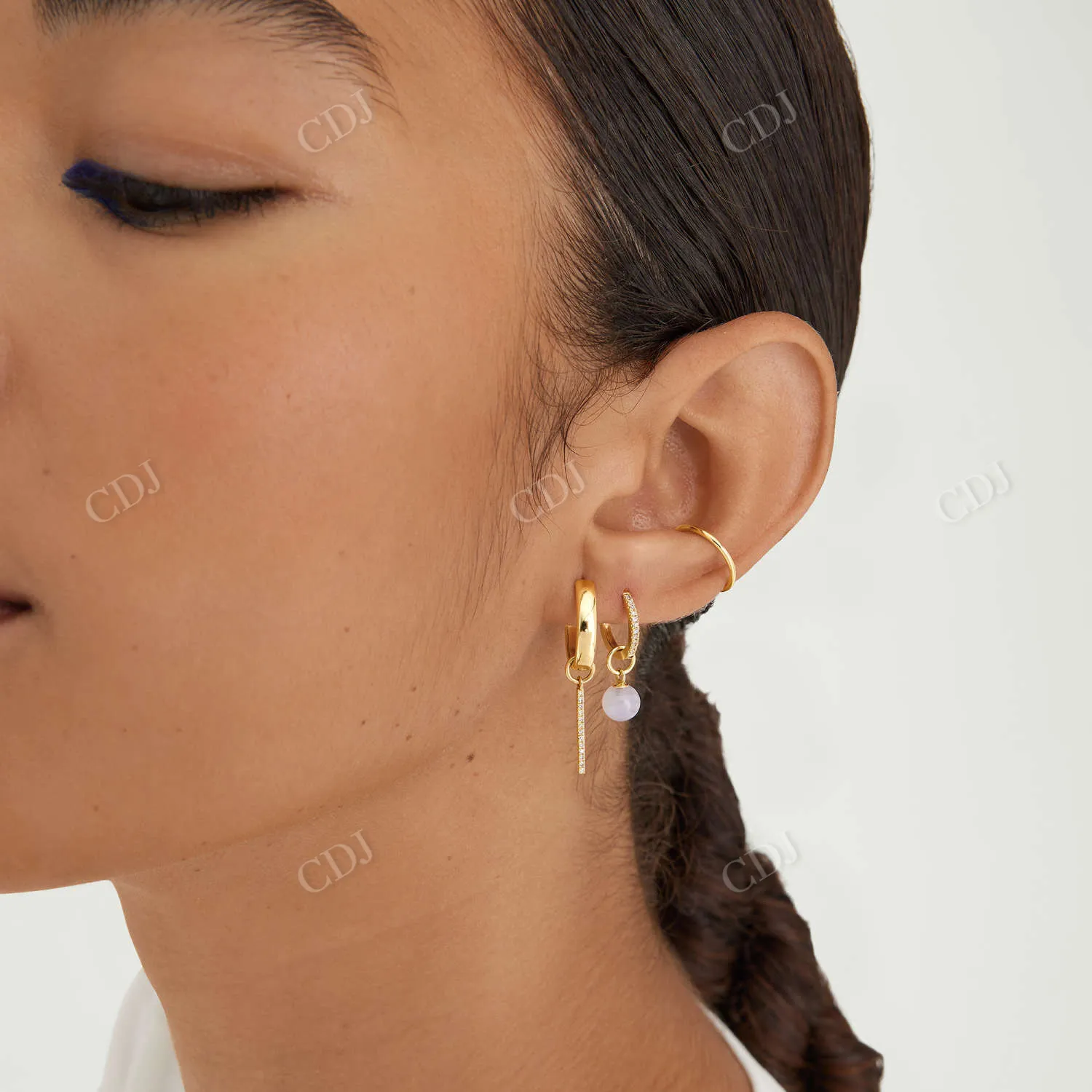 0.039CT Lab Grown Single Pave Diamond Hoop Earrings