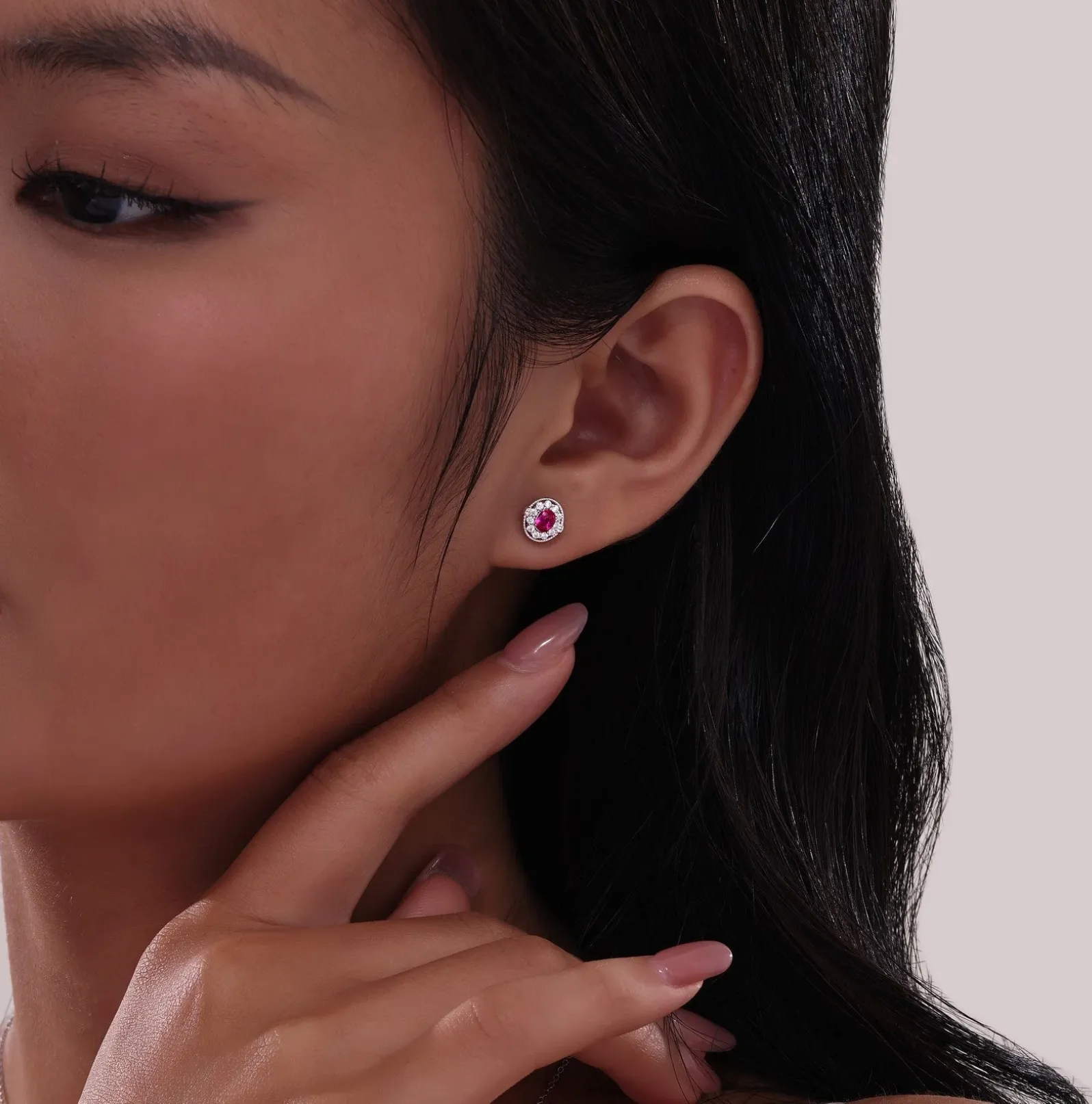 0.52 CTW Ruby Halo Stud Earrings