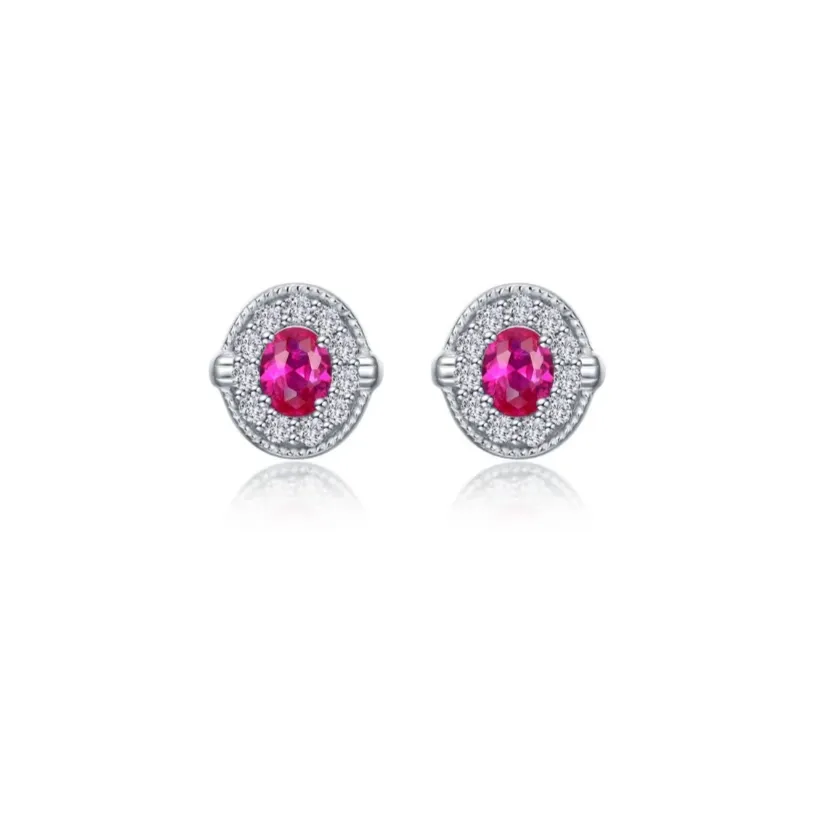 0.52 CTW Ruby Halo Stud Earrings