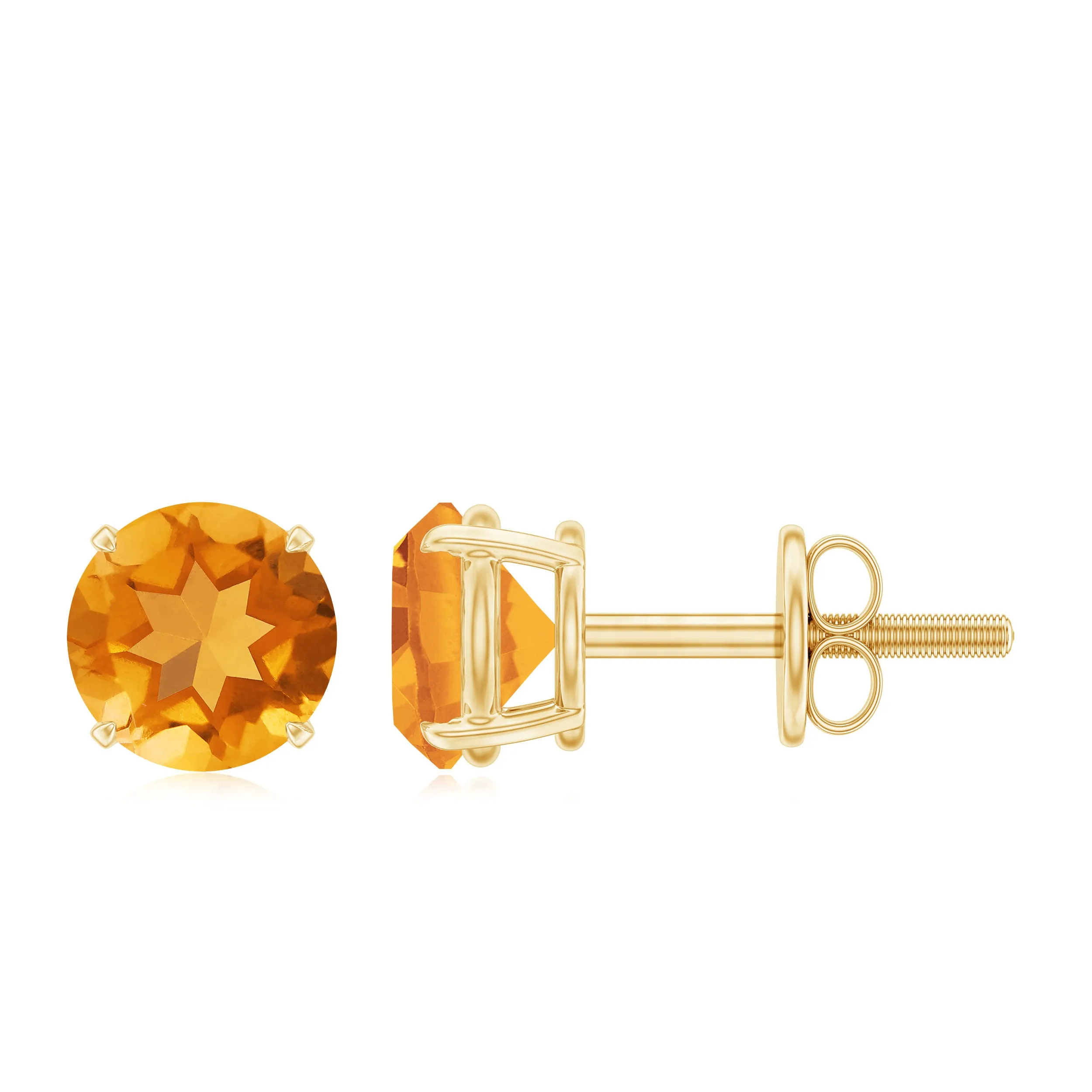 1 CT Round Cut Citrine Solitaire Stud Earrings in Gold