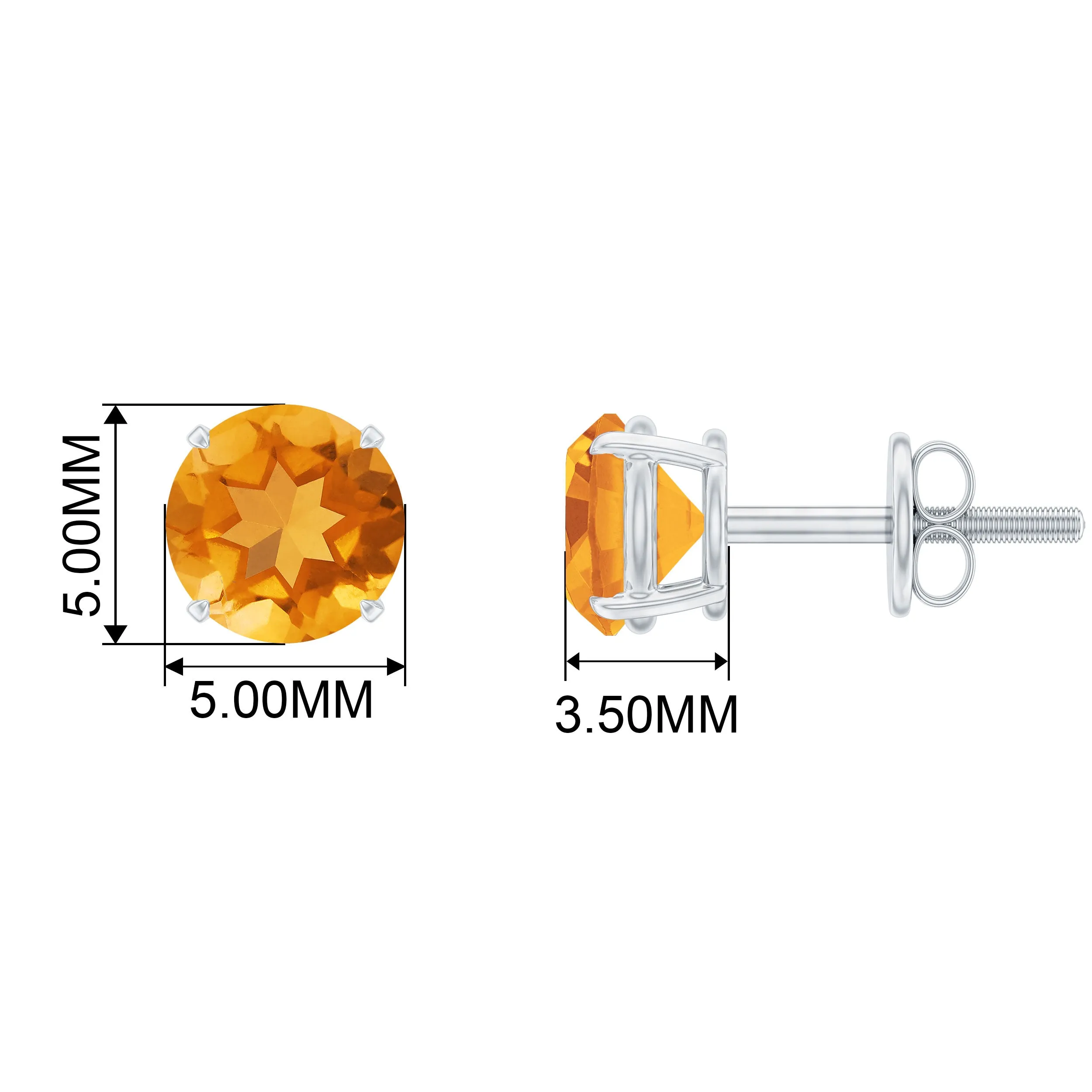 1 CT Round Cut Citrine Solitaire Stud Earrings in Gold