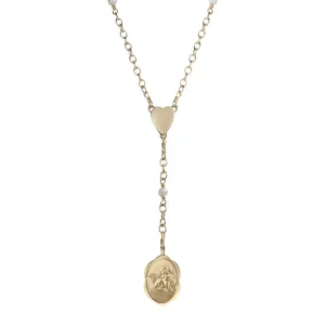 10K Gold Angel Rosary Necklace on Pearl Chain