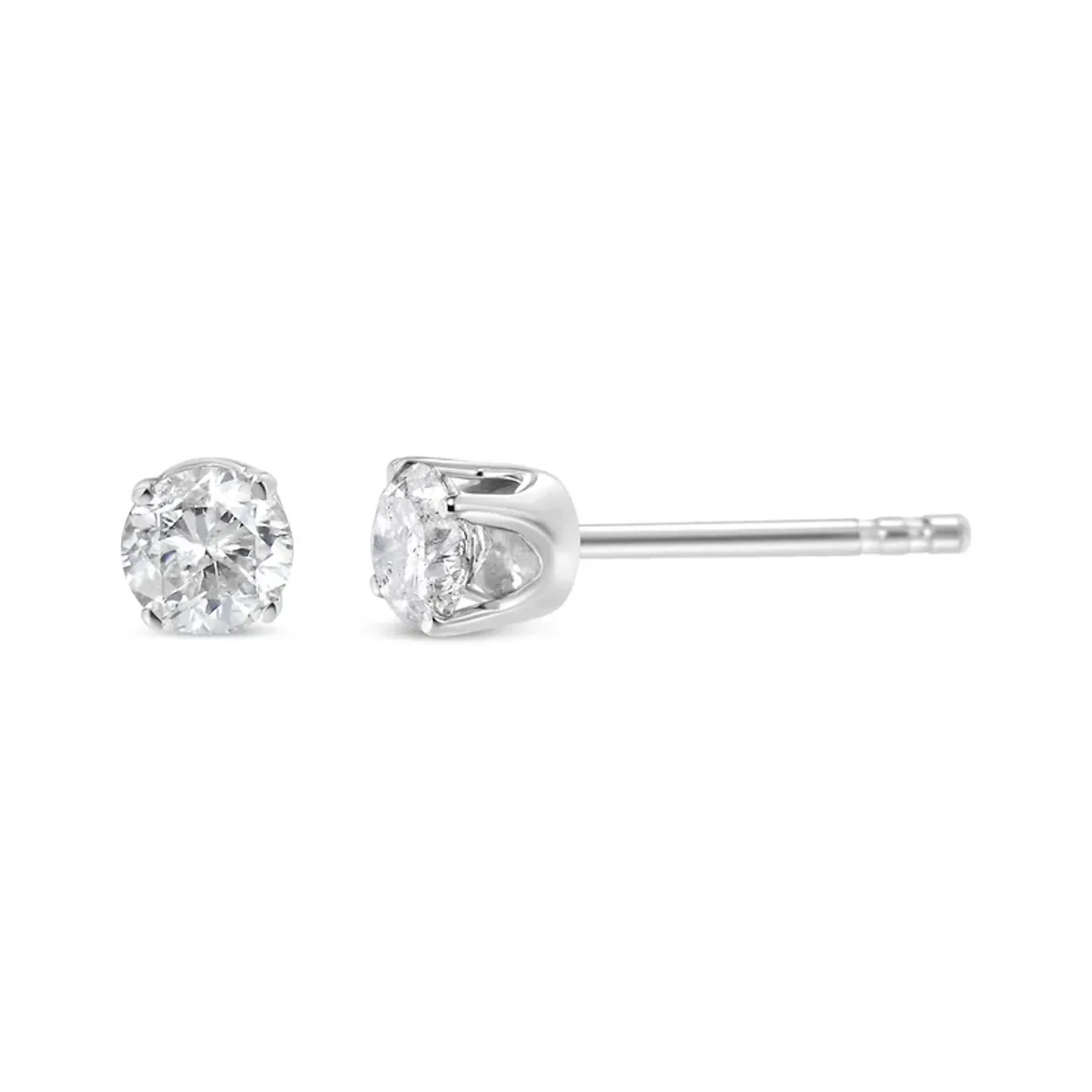 10K White Gold 1/6 Cttw Round Brilliant-Cut Near Colorless Diamond Classic 4-Prong Stud Earrings (G-H Color, I2-I3 Clarity)