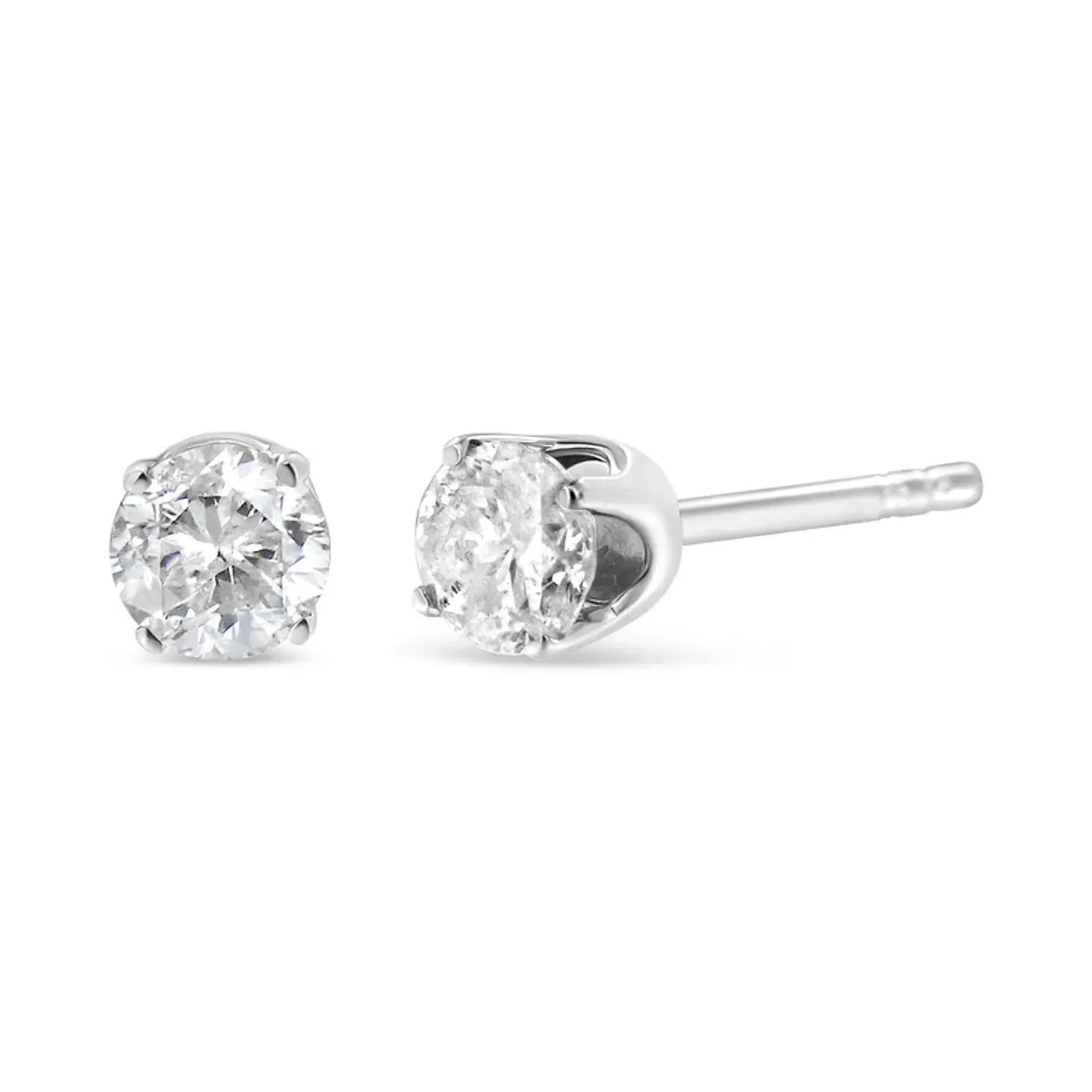 10K White Gold 1/6 Cttw Round Brilliant-Cut Near Colorless Diamond Classic 4-Prong Stud Earrings (G-H Color, I2-I3 Clarity)