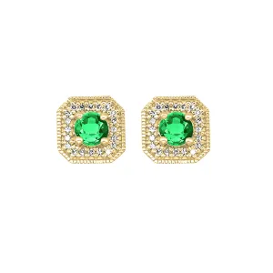 10Kt Yellow Gold Diamond 1/10Ctw & Created-Emerald 3/4Ctw Earring