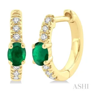 1/10 ctw Petite 4X3MM Oval Cut Emerald and Round Cut Diamond Fashion Huggies in 10K Yellow Gold
