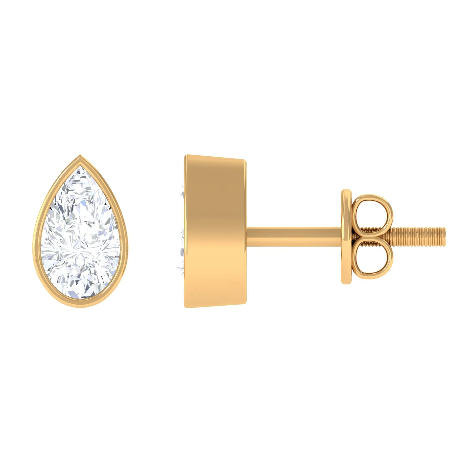 1/2 CT Pear Cut Bezel Set Diamond Solitaire Dainty Stud Earrings