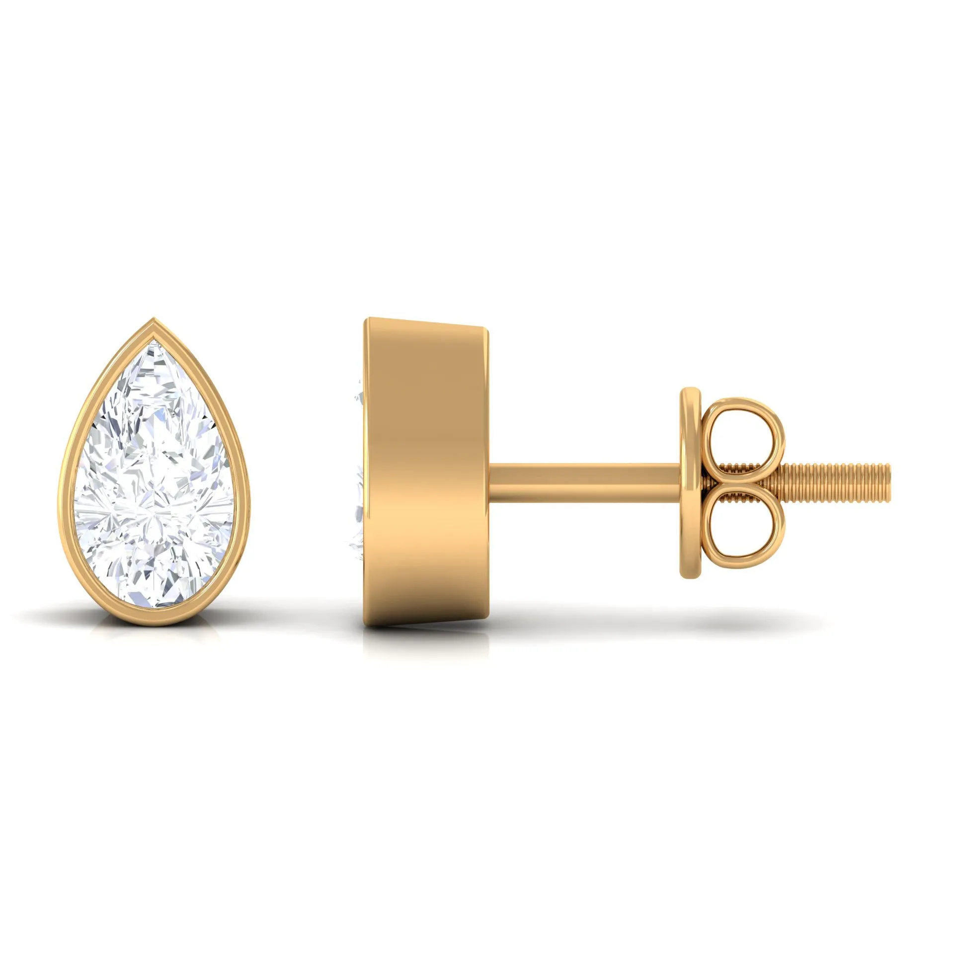 1/2 CT Pear Cut Bezel Set Diamond Solitaire Dainty Stud Earrings