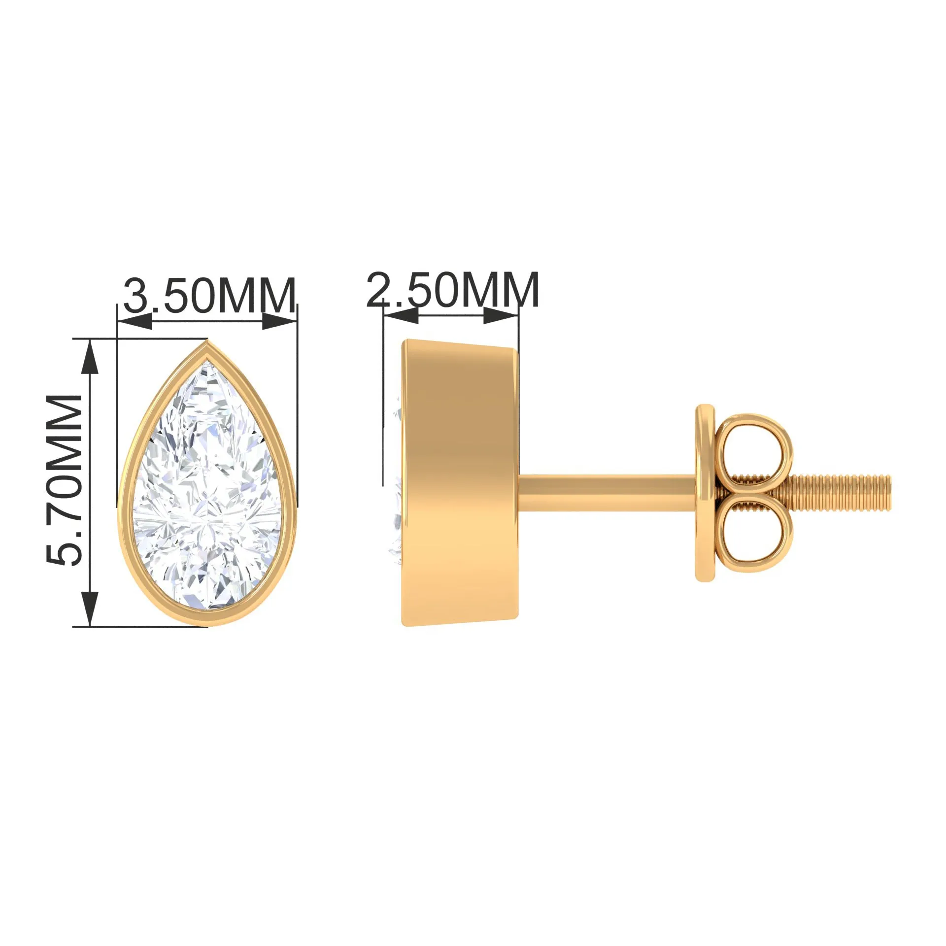 1/2 CT Pear Cut Bezel Set Diamond Solitaire Dainty Stud Earrings