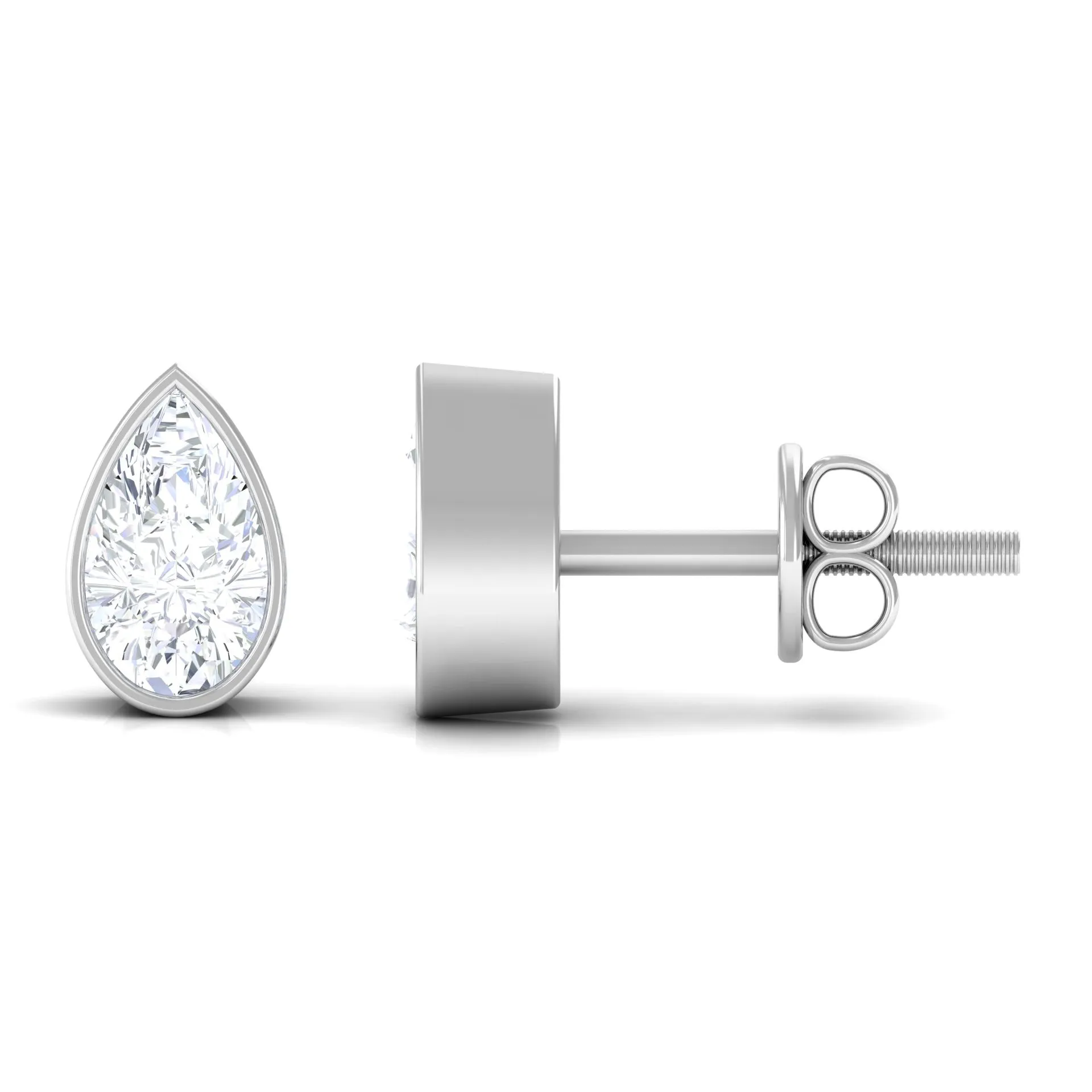 1/2 CT Pear Cut Bezel Set Diamond Solitaire Dainty Stud Earrings