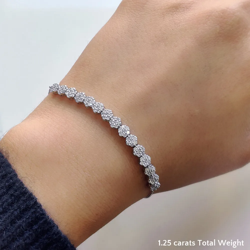 1.25 Carat Round Cluster Lab Diamond Bracelet 14K Gold