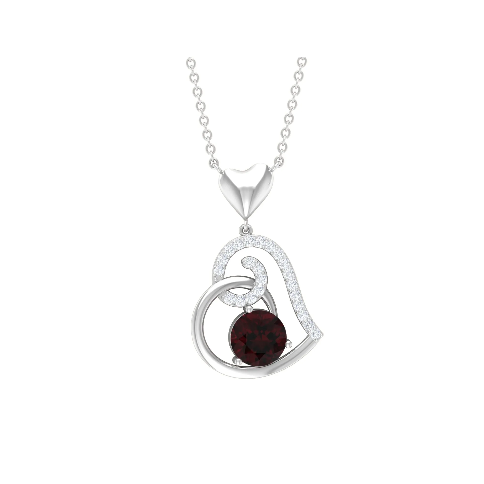 1.25 CT Garnet and Diamond Heart Drop Pendant
