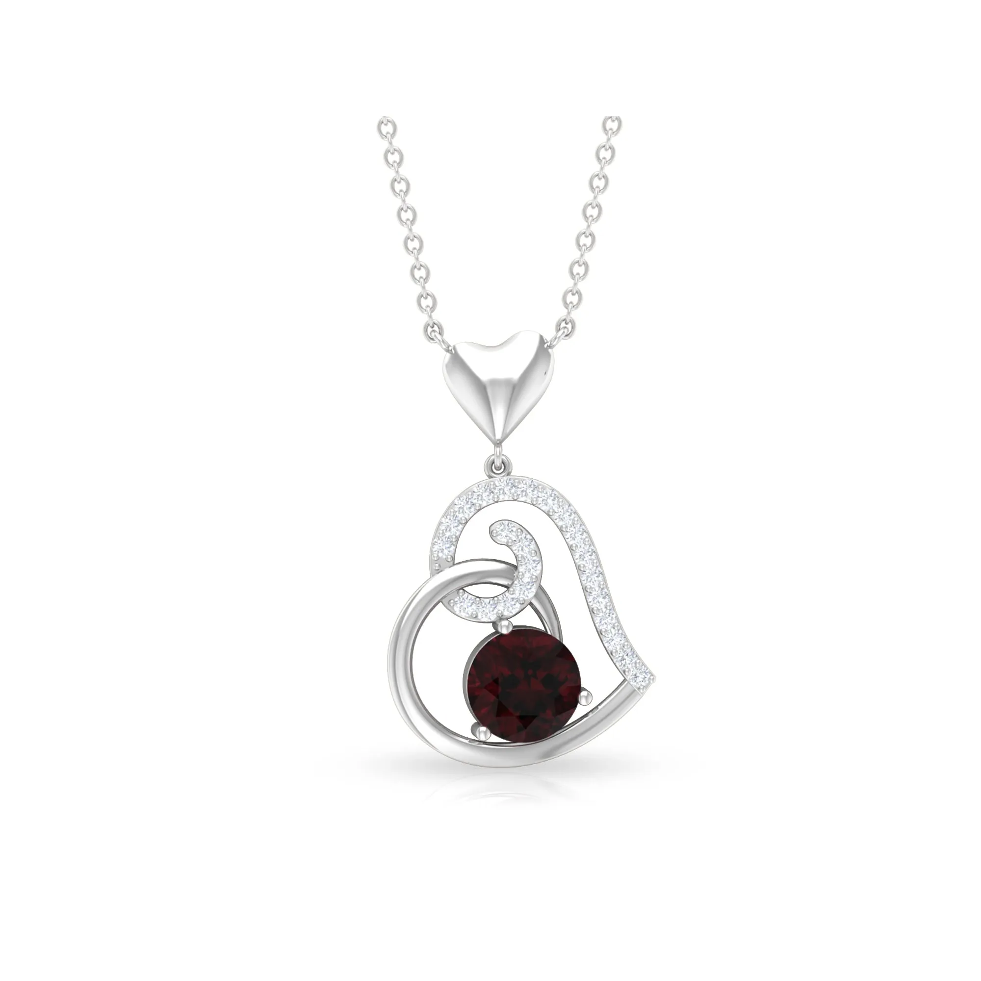 1.25 CT Garnet and Diamond Heart Drop Pendant