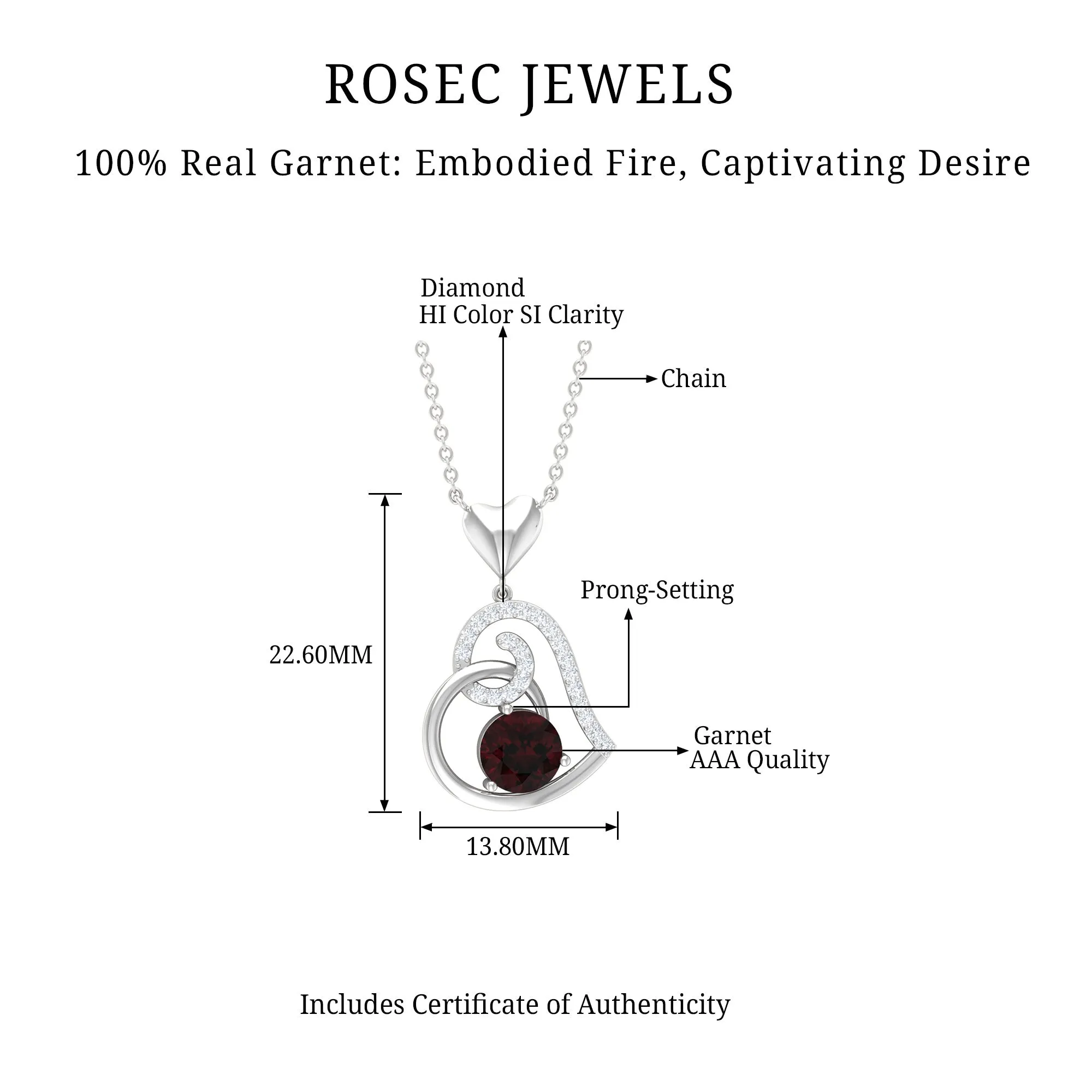 1.25 CT Garnet and Diamond Heart Drop Pendant