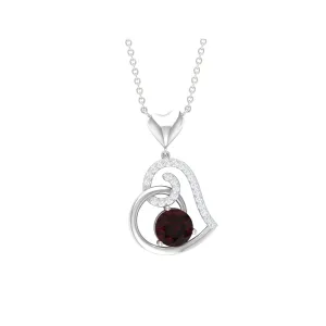 1.25 CT Garnet and Diamond Heart Drop Pendant