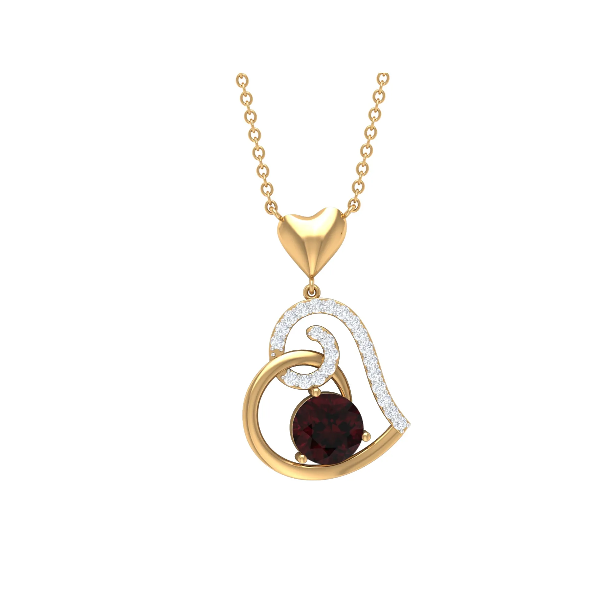 1.25 CT Garnet and Diamond Heart Drop Pendant