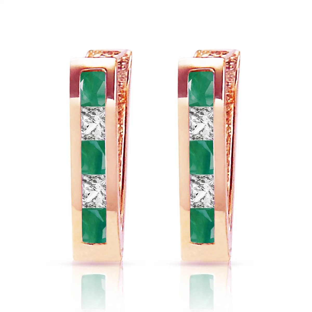 1.26 Carat 14K Solid Rose Gold Emerald White Topaz Hoop Earrings