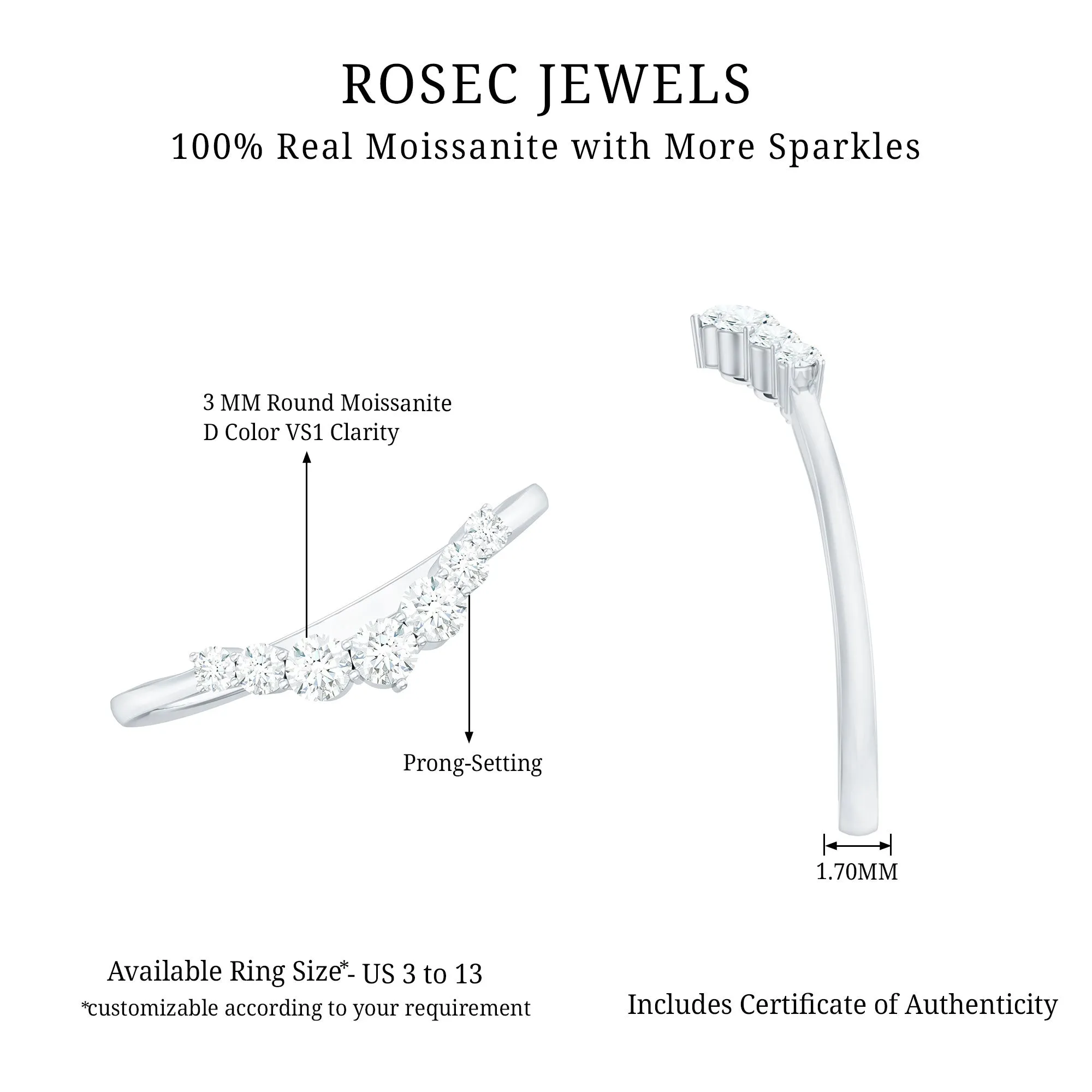 1/4 CT Moissanite Chevron Ring Enhancer