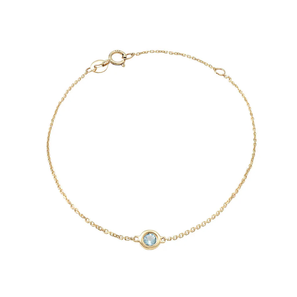 14 KT Aquamarine Birthstone gold adjustable bracelet