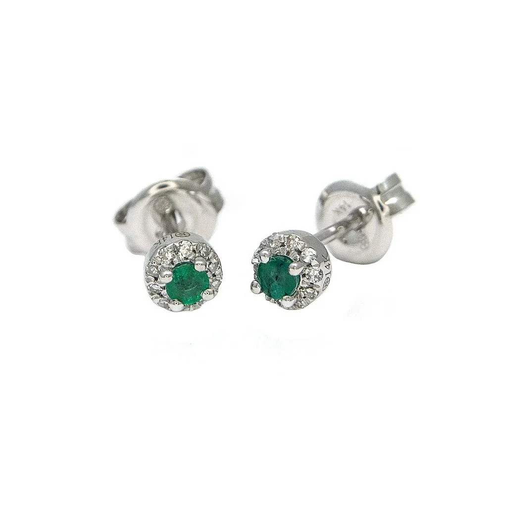 14 KT Round prong Emerald May Birthstone Stud white gold earrings