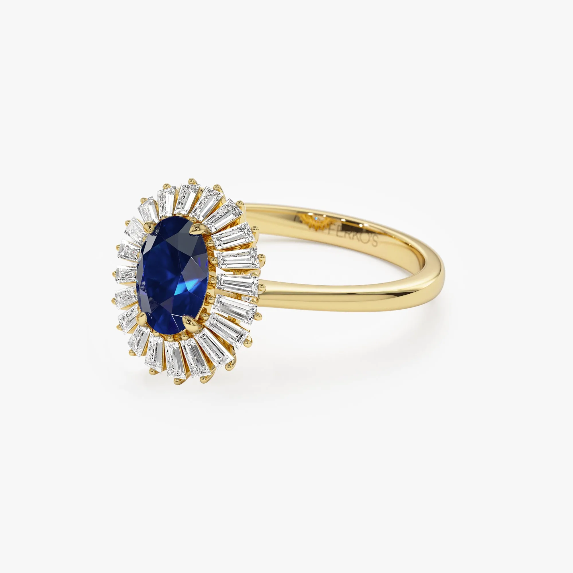 14k Baguette Diamond Ballerina Oval Sapphire Ring