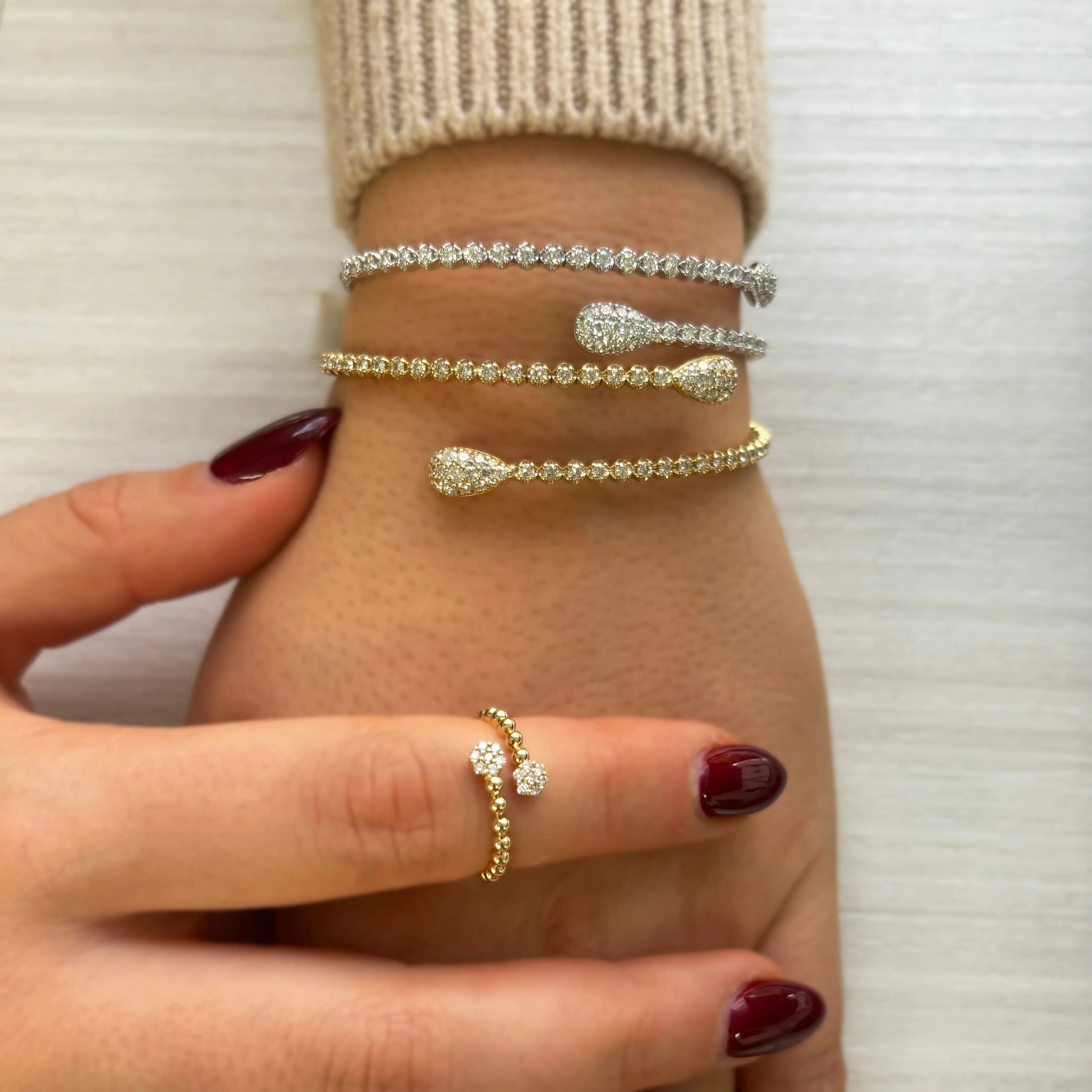14K Gold Diamond Flexible Snake Bangle - 1.85ct