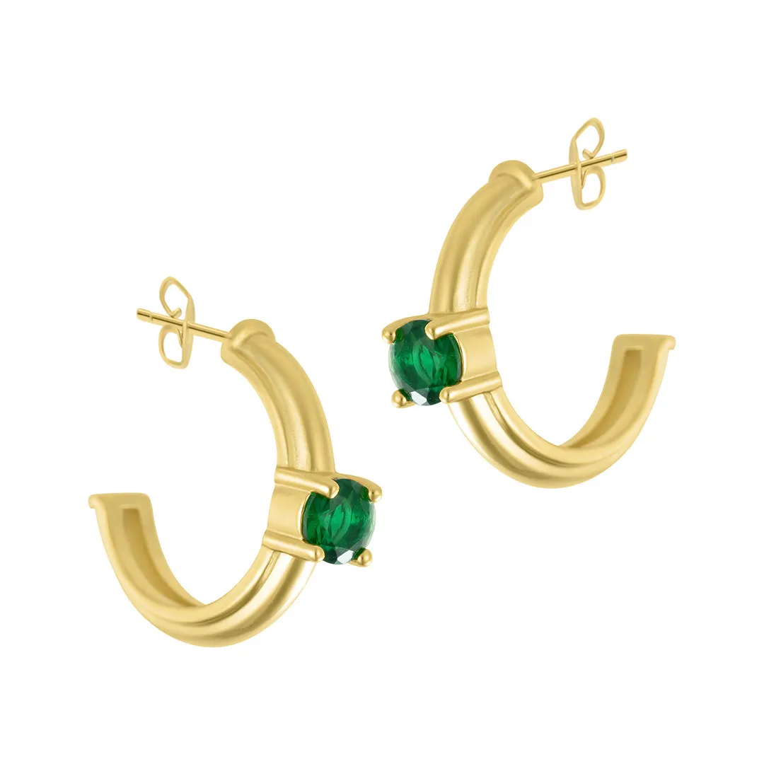 14k Gold Plated Hoops with Emerald Stone