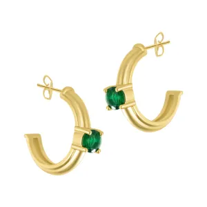 14k Gold Plated Hoops with Emerald Stone