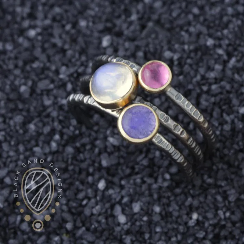 14k Gold Silver and Garnet Stacking Ring