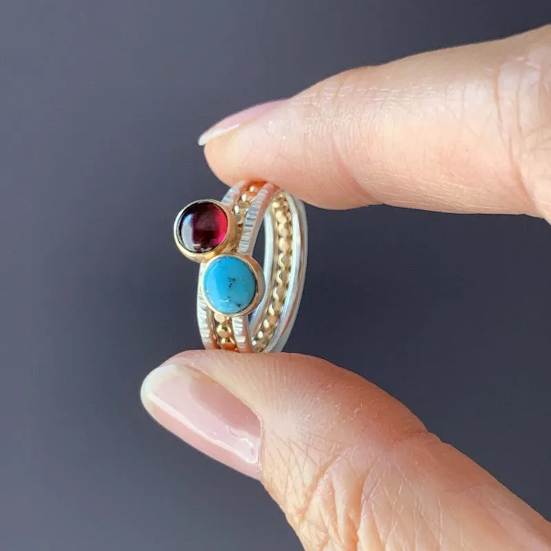 14k Gold Silver and Garnet Stacking Ring