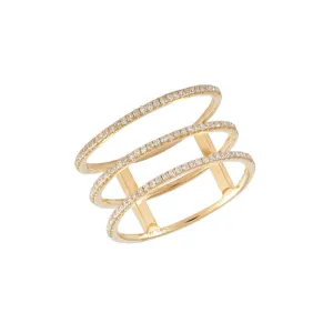 14K Gold Three Bands Diamond Pave Ring