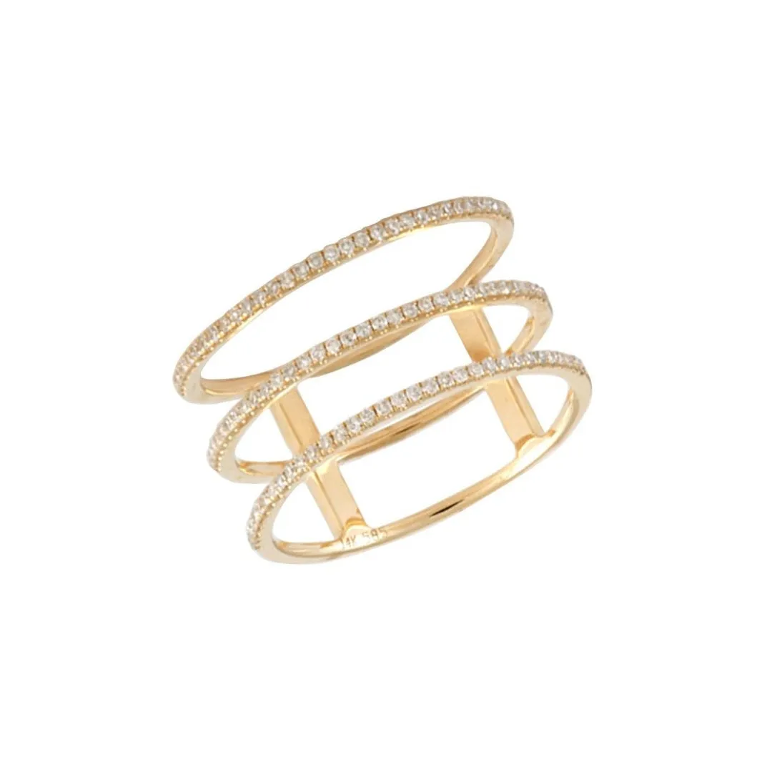 14K Gold Three Bands Diamond Pave Ring