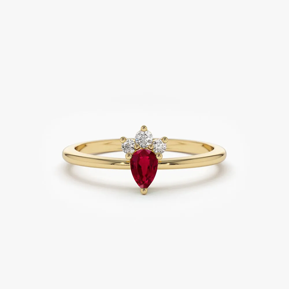 14k Mini Ruby and Diamond Ring