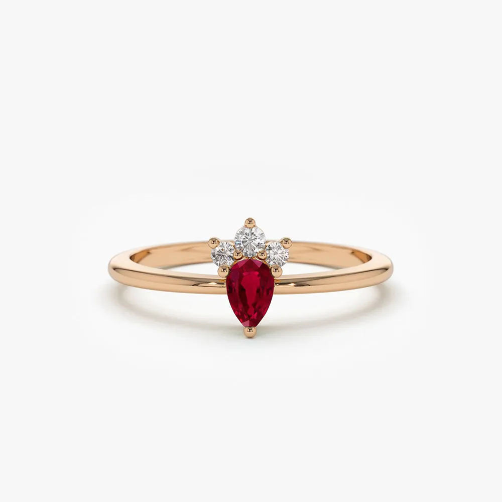 14k Mini Ruby and Diamond Ring