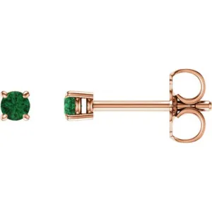 14K Rose 2.5 mm Natural Emerald Stud Earrings with Friction Post