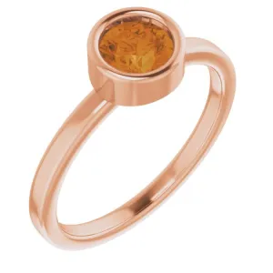 14K Rose 5.5 mm Natural Citrine Ring