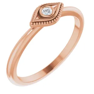 14K Rose Gold Natural White Sapphire Stackable Evil Eye Ring