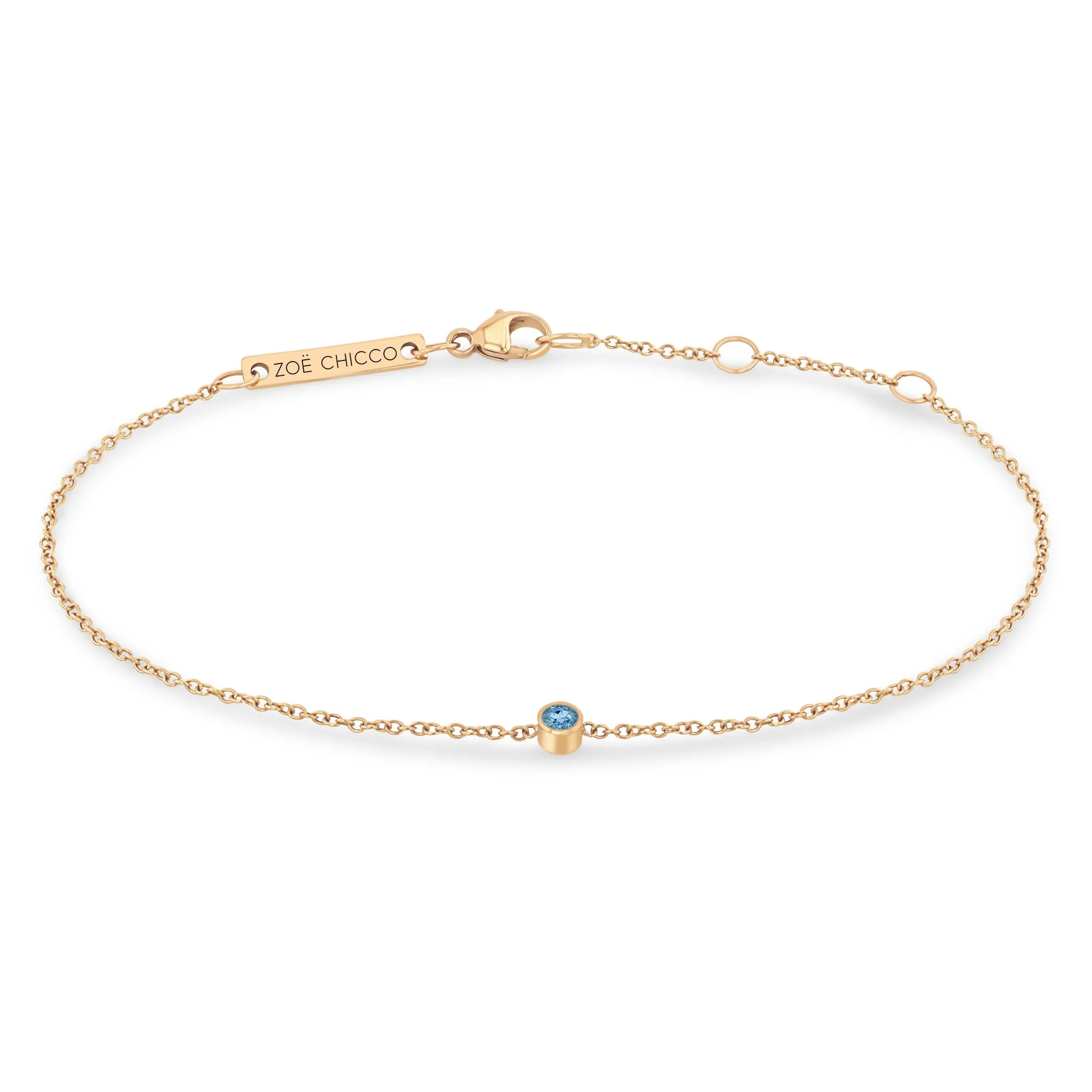 14k Single Aquamarine Bezel Bracelet | March Birthstone