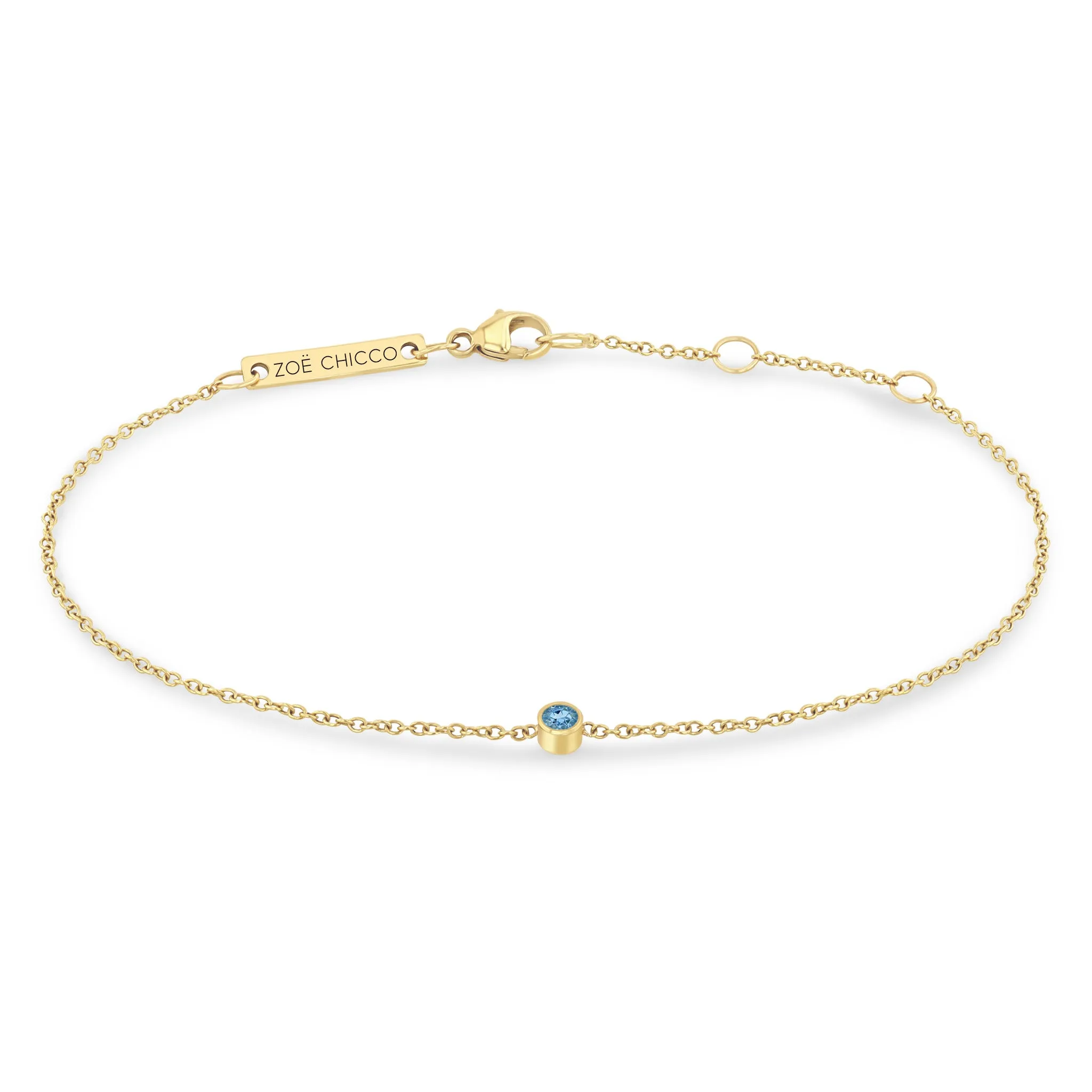 14k Single Aquamarine Bezel Bracelet | March Birthstone