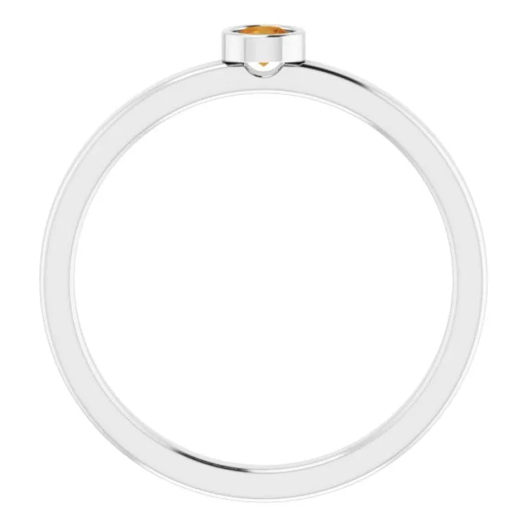 14K White 3 mm Natural Citrine Ring