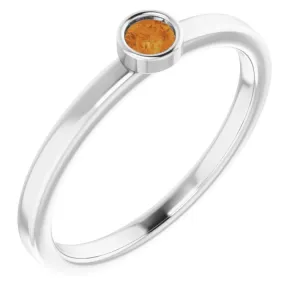 14K White 3 mm Natural Citrine Ring