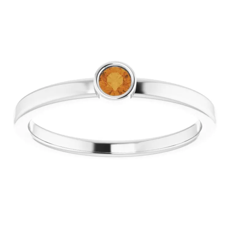 14K White 3 mm Natural Citrine Ring