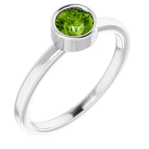 14K White 5 mm Natural Peridot Ring