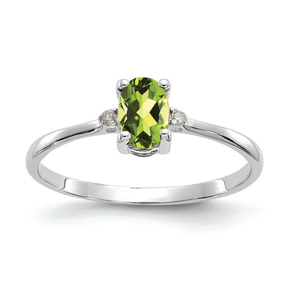 14k White Gold Diamond & Peridot Birthstone Ring QG