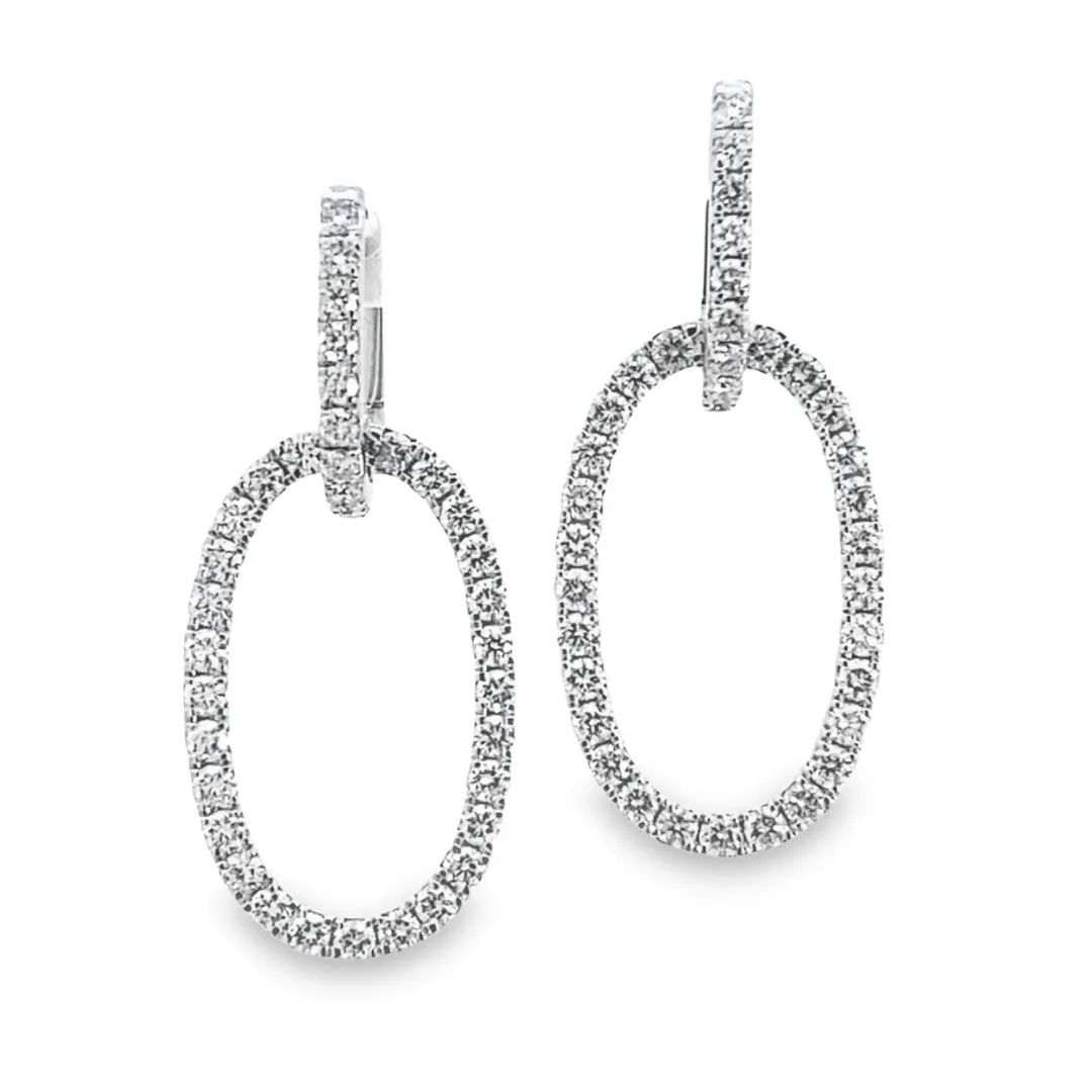 14K White Gold Diamond Drop Hoops