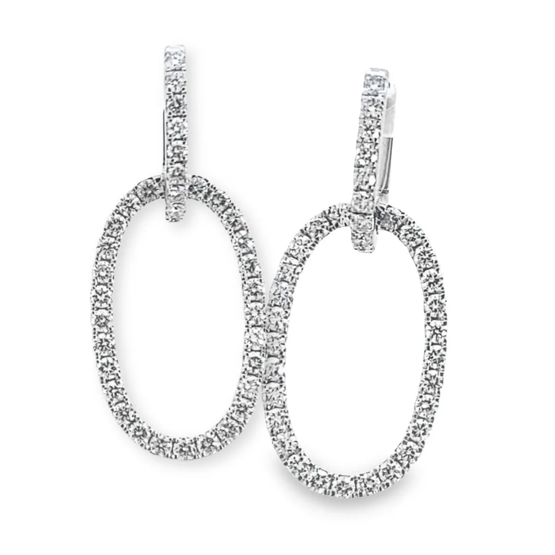 14K White Gold Diamond Drop Hoops