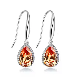 14k White Gold Plated 4 Ct Created Citrine Teardrop Earrings
