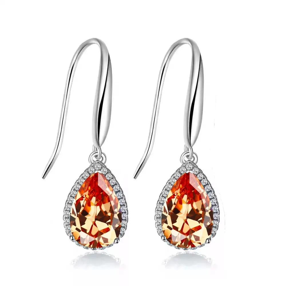 14k White Gold Plated 4 Ct Created Citrine Teardrop Earrings