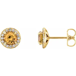 14K Yellow 3.5 mm Natural Citrine & 1/8 CTW Natural Diamond Earrings