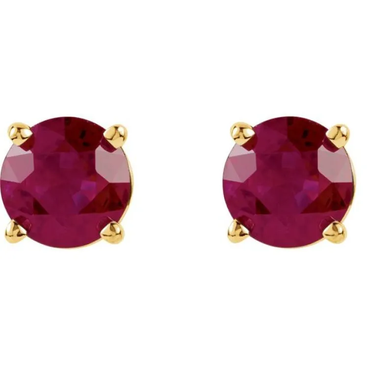14K Yellow 5 mm Natural Ruby Stud Earrings with Friction Post